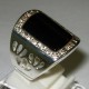 Cincin Black Agate Silver 925 Mens Ring 7US