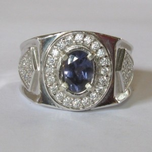 Cincin Permata Iolite untuk Pria Silver 925 Ring 9US