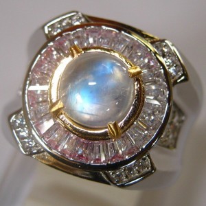Cincin Round Blue Flash Moonstone Ring 9US Untuk Pria