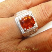 Cincin Pria Silver Ring 9.5US Batu Permata Garnet Orange 4.00 carat