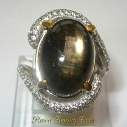 Cincin Silver Black Star Sapphire Ring 5 US7.00 carat